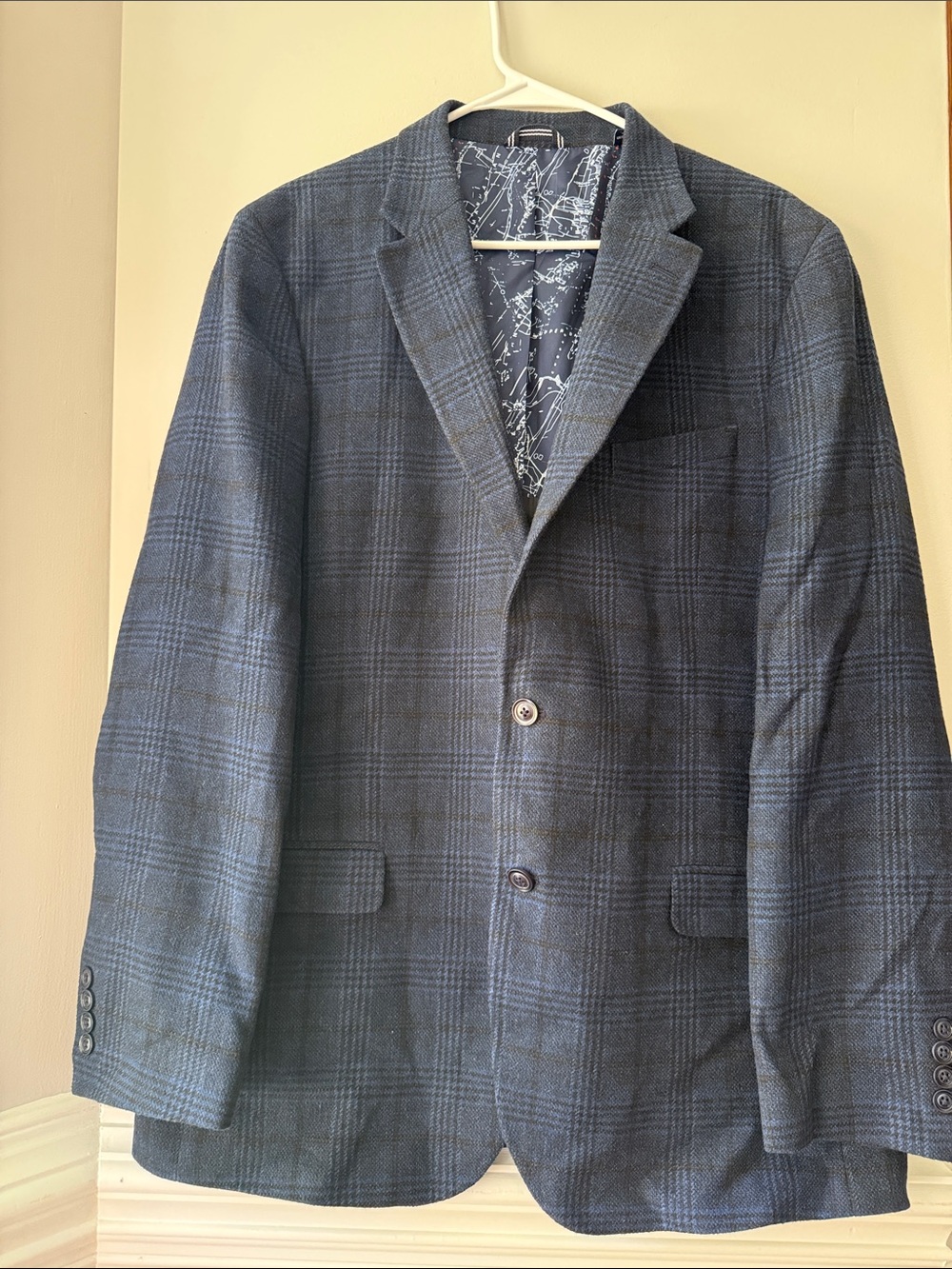 Nautica Men's Navy Modern Fit Plaid Blazer Size 44L